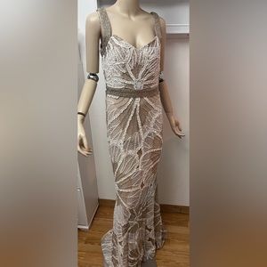 Badgley Mischka Couture Ivory Silver Dress Gown